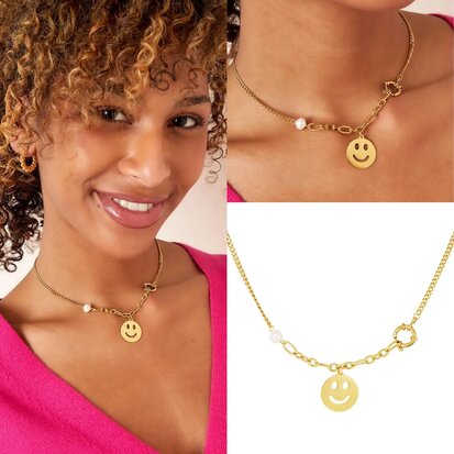 RVS ketting smiley face Goud Stainless Steel