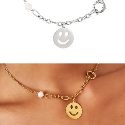 RVS ketting smiley face Zilver Stainless Steel