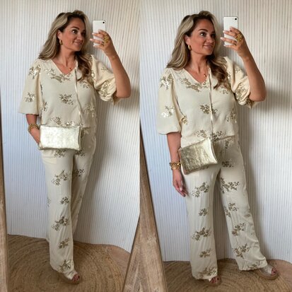 Azzurro Linda top V hals beige