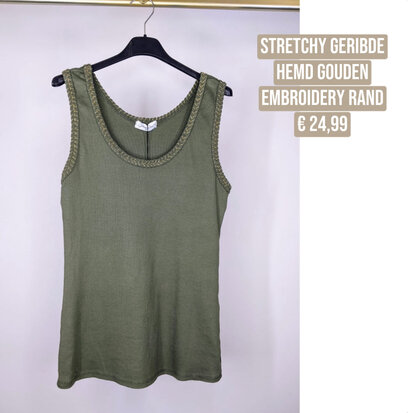 Army - Stretchy geribde hemd gouden embroidery rand