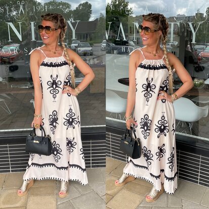 Miami print maxi dress beige