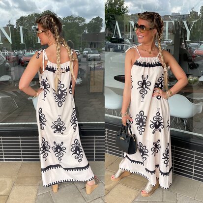 Miami print maxi dress beige