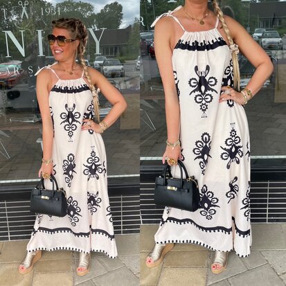 Miami print maxi dress beige