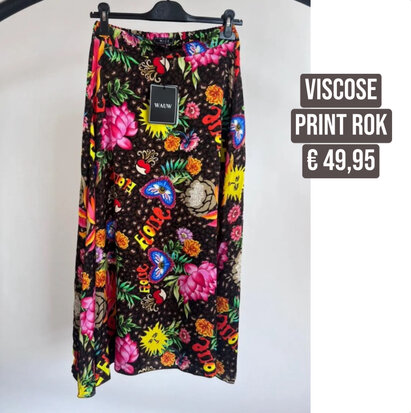 Sevanna viscose rok print 0.1 zwart