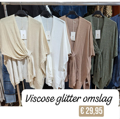 ECRU Viscose glitter omslag sjaal/poncho 