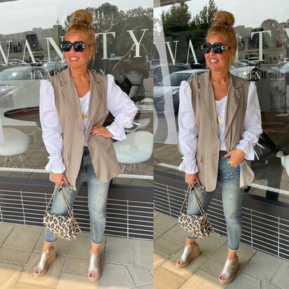 Krijtstreep blazer met mouw taupe