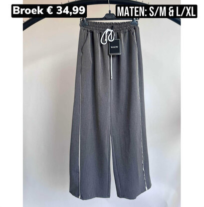 GRIJZE Wauw WIDE leg broek witte bies