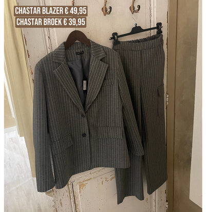 Chastar glitter krijtstreep blazer grijs