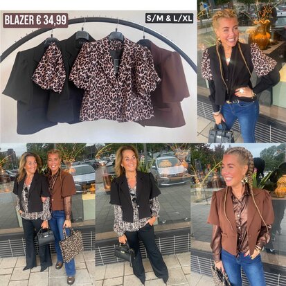 WAUW blazer zwart met leopard pofmouw