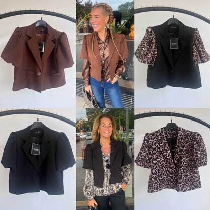 WAUW blazer zwart met leopard pofmouw