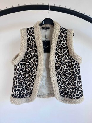 Teddy leopard gilet - beige