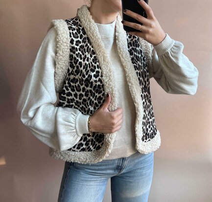 Teddy leopard gilet - beige