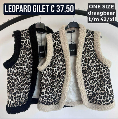 Teddy leopard gilet - zwart