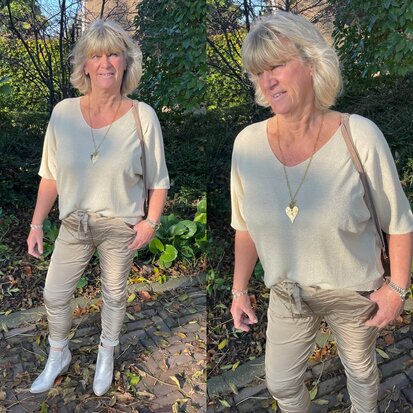 V-hals Vianna top beige/goud