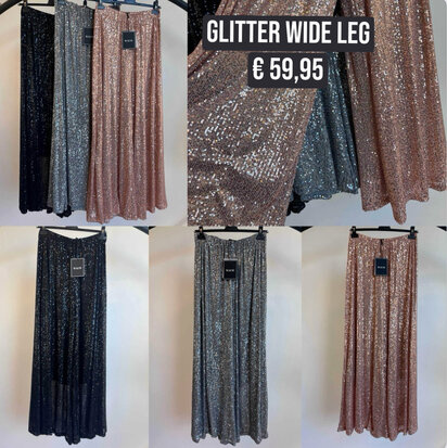 Wauw glitter wide leg broek - zilver