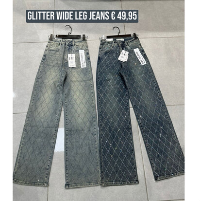 GLITTER WIDE LEG jeans lichte wassing