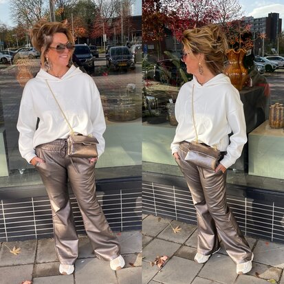 Fluresk leather look broek metallic