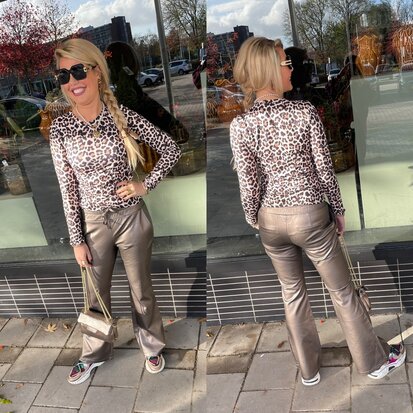 Fluresk leather look broek metallic