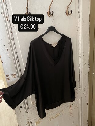 V hals silk top diep donker bruin