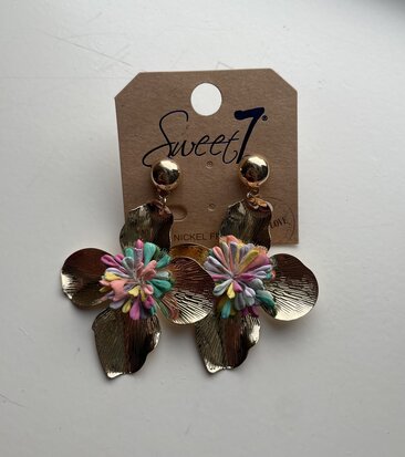 Felicia Flower oorbellen goud/rainbow