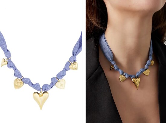 Ketting color bliss heart - Blauw goud kleur