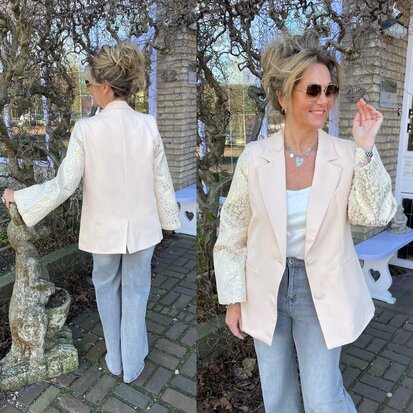 Blazer met panter mouwen - Beige