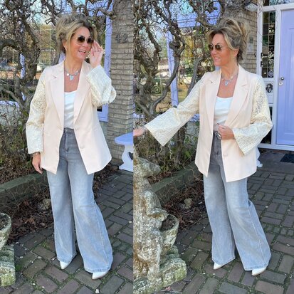 Blazer met panter mouwen - Beige