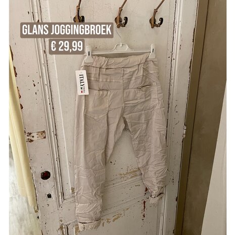 Glans joggingbroek - beige