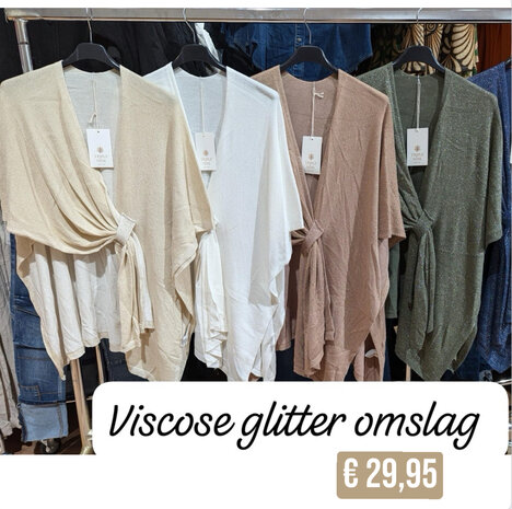 BEIGE Viscose glitter omslag sjaal/poncho - beige