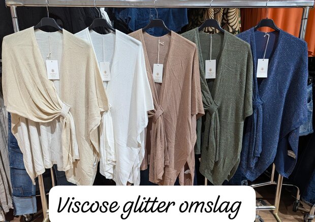 BLAUW Viscose glitter omslag sjaal/poncho 