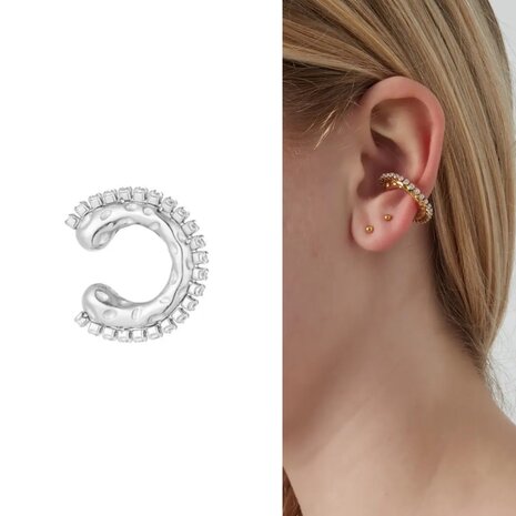 Ear cuff met strass - zilver