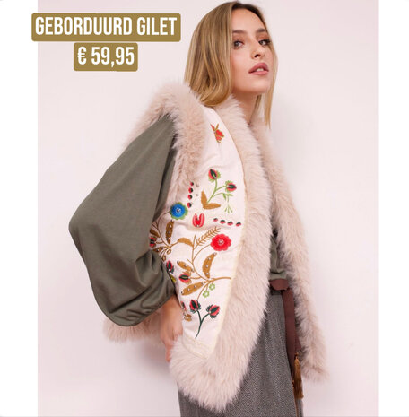 Esmee geborduurd gilet - beige