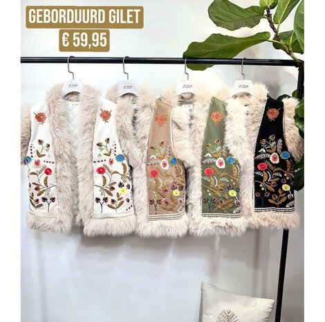 Esmee geborduurd gilet - beige