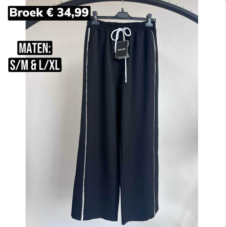 ZWARTE Wauw WIDE leg broek witte bies