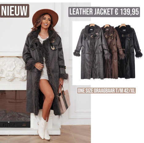 Leather jacket gevoerd zwart