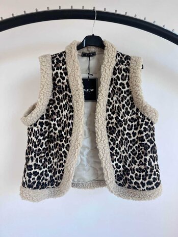 Teddy leopard gilet - beige