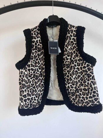 Teddy leopard gilet - zwart