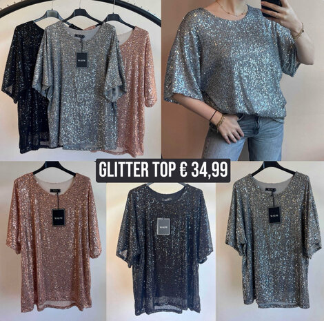 Wauw Glitter top zilver