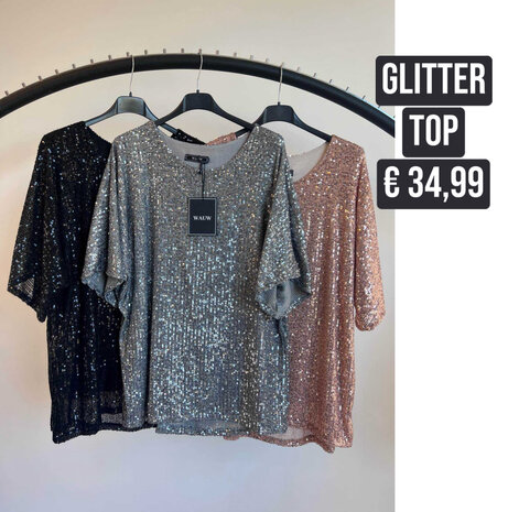 Wauw Glitter top zilver