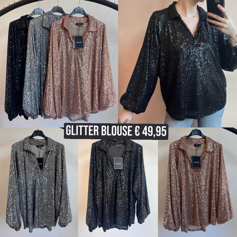 Wauw Glitter blouse zwart