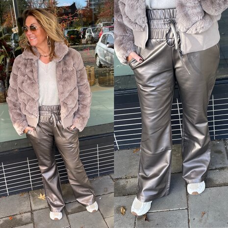 Fluresk leather look broek metallic