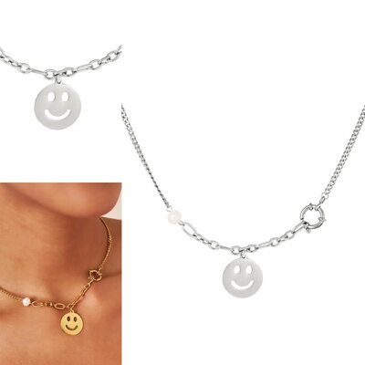 RVS ketting smiley face Zilver Stainless Steel