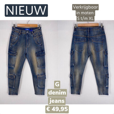 Pocket stretchy baggy jeans blauw wassing