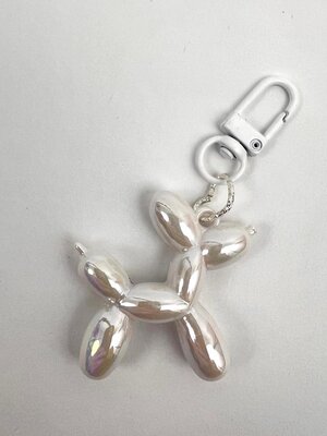 Sleutelhanger metallic dog wit