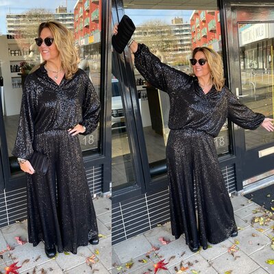 Wauw glitter wide leg broek - zwart