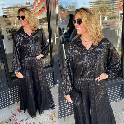 Wauw Glitter blouse zwart