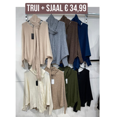 Lianne sweater + sjaal beige gemeleerd