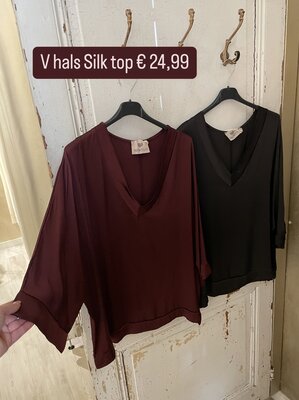 V hals silk top antraciet